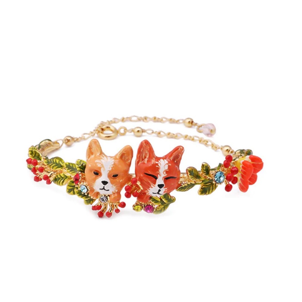 Les Nereides Two lovely Foxes 🦊 Handcrafted Enamel Bracelet